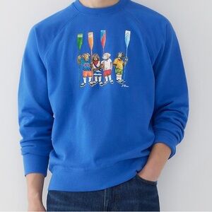 J. Crew Blue Embroidered Crewneck Sweater Vibrant Cotton Blend